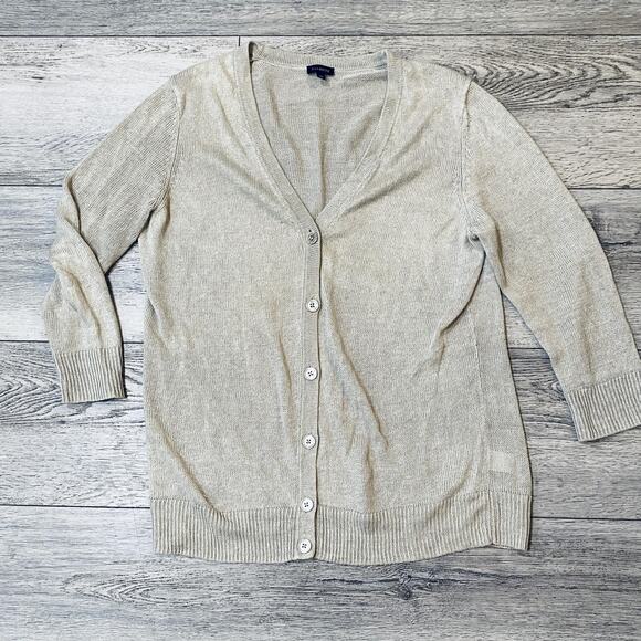 Talbots Sweater Womens XL Beige Linen Button Front Cardigan Academia Luxury - Picture 1 of 5